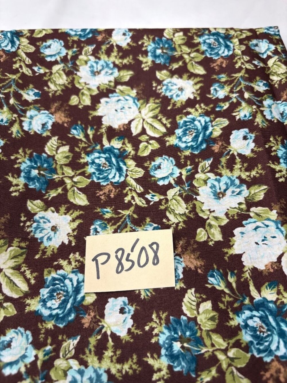 Floral Cotton Fabric Brown Blue Green Roses 35x44" Sewing Quilting Craft - Picture 8 of 11